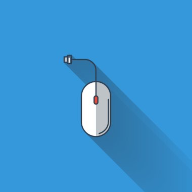 Bilgisayar fare düz simgesi uzun gölge ile.