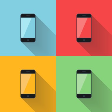 uzun gölge ile cep telefonu düz simgesi.