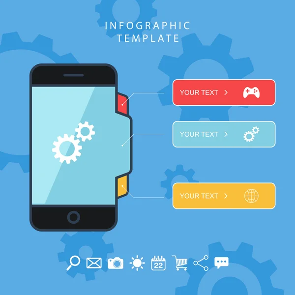 Slimme telefoon kleur info grafische sjabloon. Platte ontwerp vectorillustratie. — Stockvector