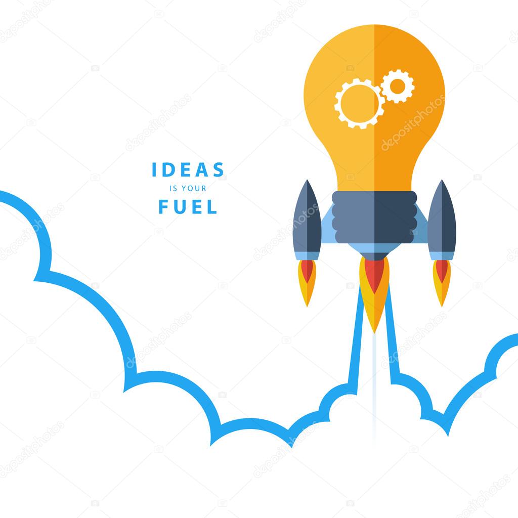 Ideas is your fuel. Flat design colorful vector illustration concept for creativity, big idea.