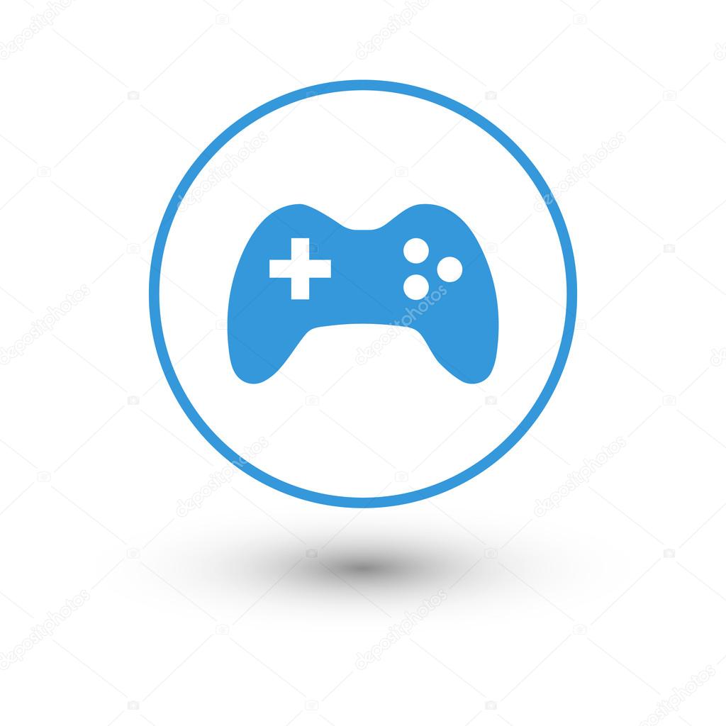 Blue joystick icon with shadow on a white background.