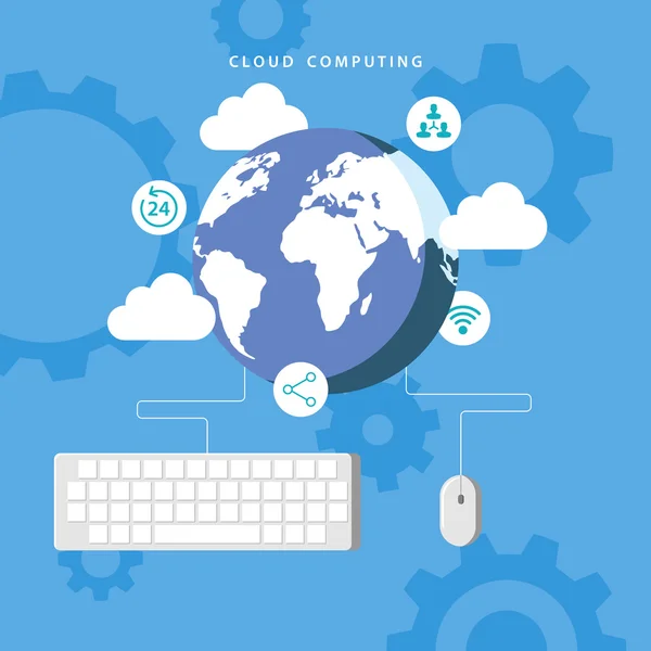 Cloud Computing. Maus und Tastatur mit der Erde verbunden. — Stockvektor