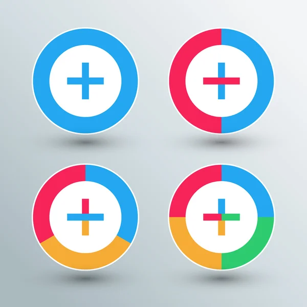 Plus sign icons. Plus sign buttons. Flat colors. — Stock Vector