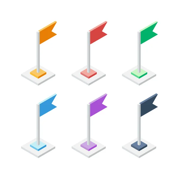 Set of isometric flag pointers. Location marker symbol. — Stock Vector
