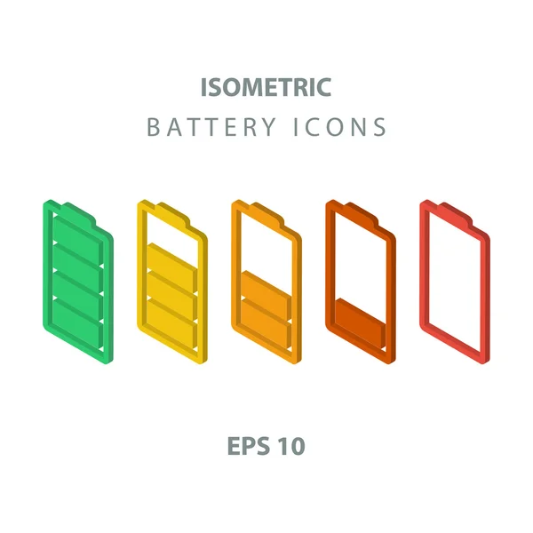 Set of color isometric battery icons. — Stock Vector