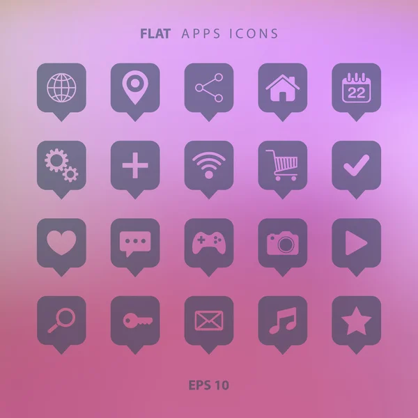 Set of apps icons on blurred background. — Stock Vector