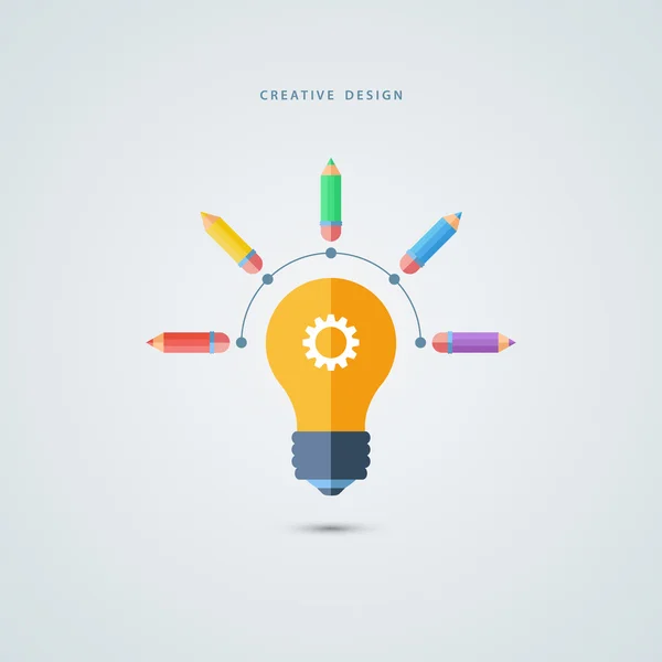 Concepto de diseño gráfico creativo. Bombilla y lápices de colores . — Vector de stock