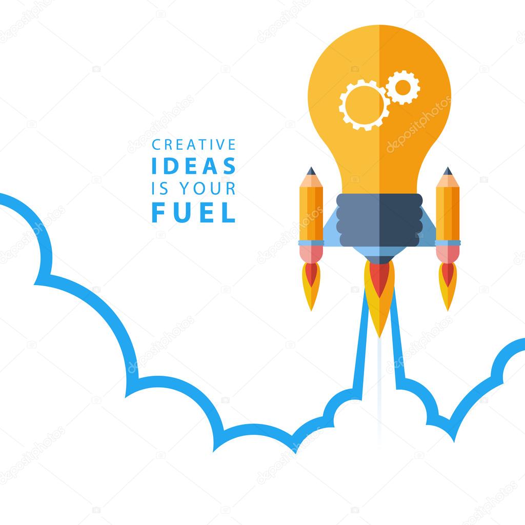 Creative ideas is your fuel. Flat design colorful vector illustration concept for creativity, big idea.