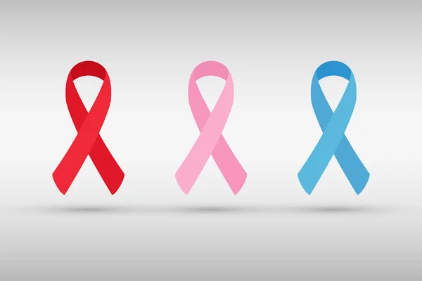 エイズ意識のリボン。乳がんリボン。前立腺がんのリボン. — ストックベクタ