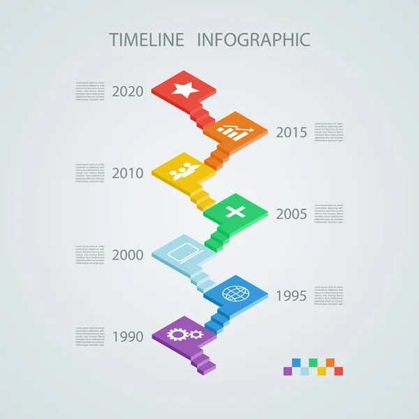 Isometrische tijdlijn infographic ontwerpsjabloon. Vectorillustratie. — Stockvector