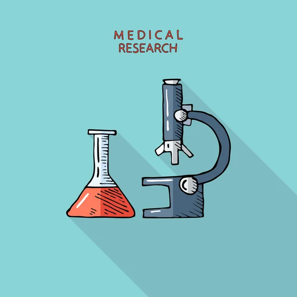 Laboratory medical flask and microscope. Chemical research equipment symbol. — Stock Vector