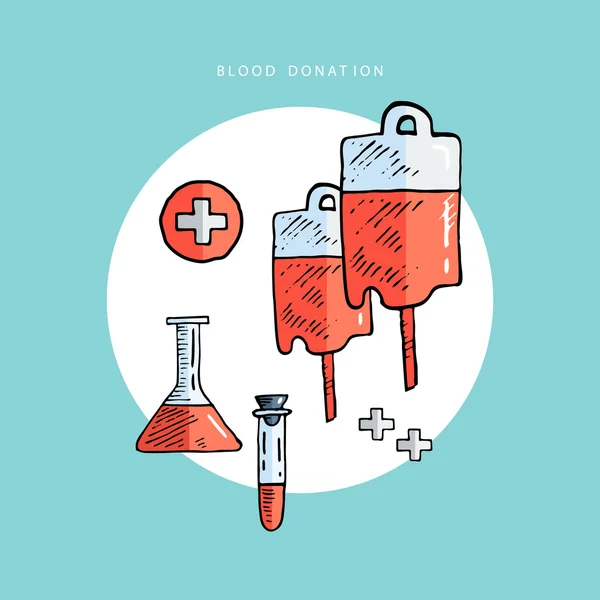 Doação de sangue. Doador. Medicina. Saúde e investigação médica . — Vetor de Stock