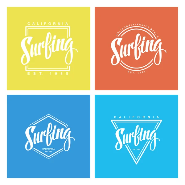 Conjunto de etiquetas y logotipos de surf. Palabra manuscrita . — Vector de stock