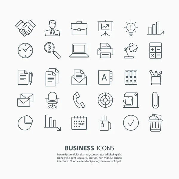 Outline business and office icons set. — Stock Vector