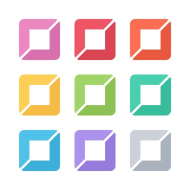 Renkli kare şablonları kümesi. Geometrik logo tasarımı.