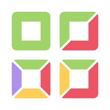 Renkli kare şablon kümesi. Geometrik logo tasarımı. Kare simgesi.