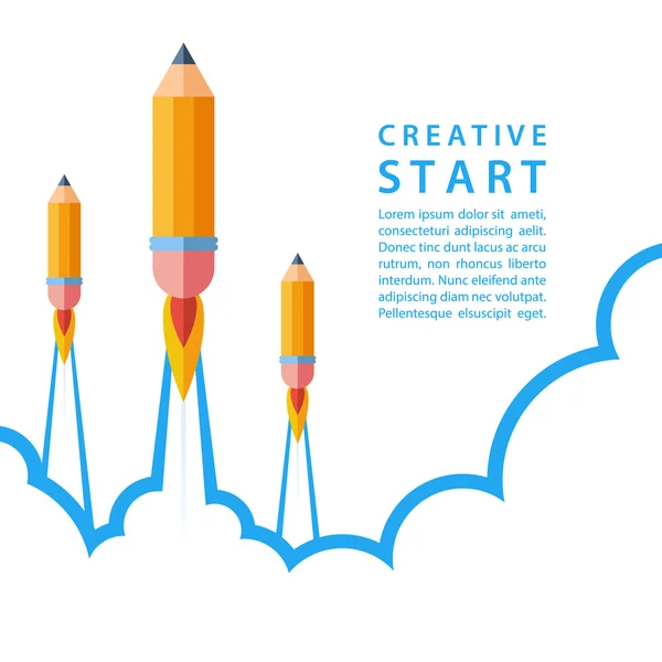 创新创业概念。使用铅笔火箭启动. — 图库矢量图片