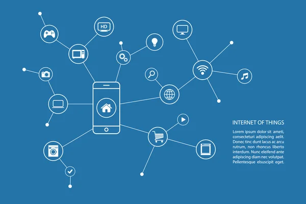 Concept d'Internet des objets avec téléphone intelligent et icônes blanches . — Image vectorielle