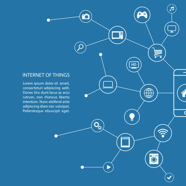 Internet das coisas conceito com telefone inteligente e ícones brancos. Banner de design . —  Vetores de Stock