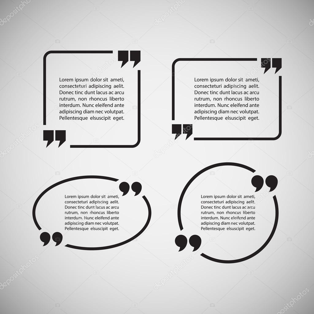 Quotation Mark Speech Bubbles on gray background. Set of quote sign icons.