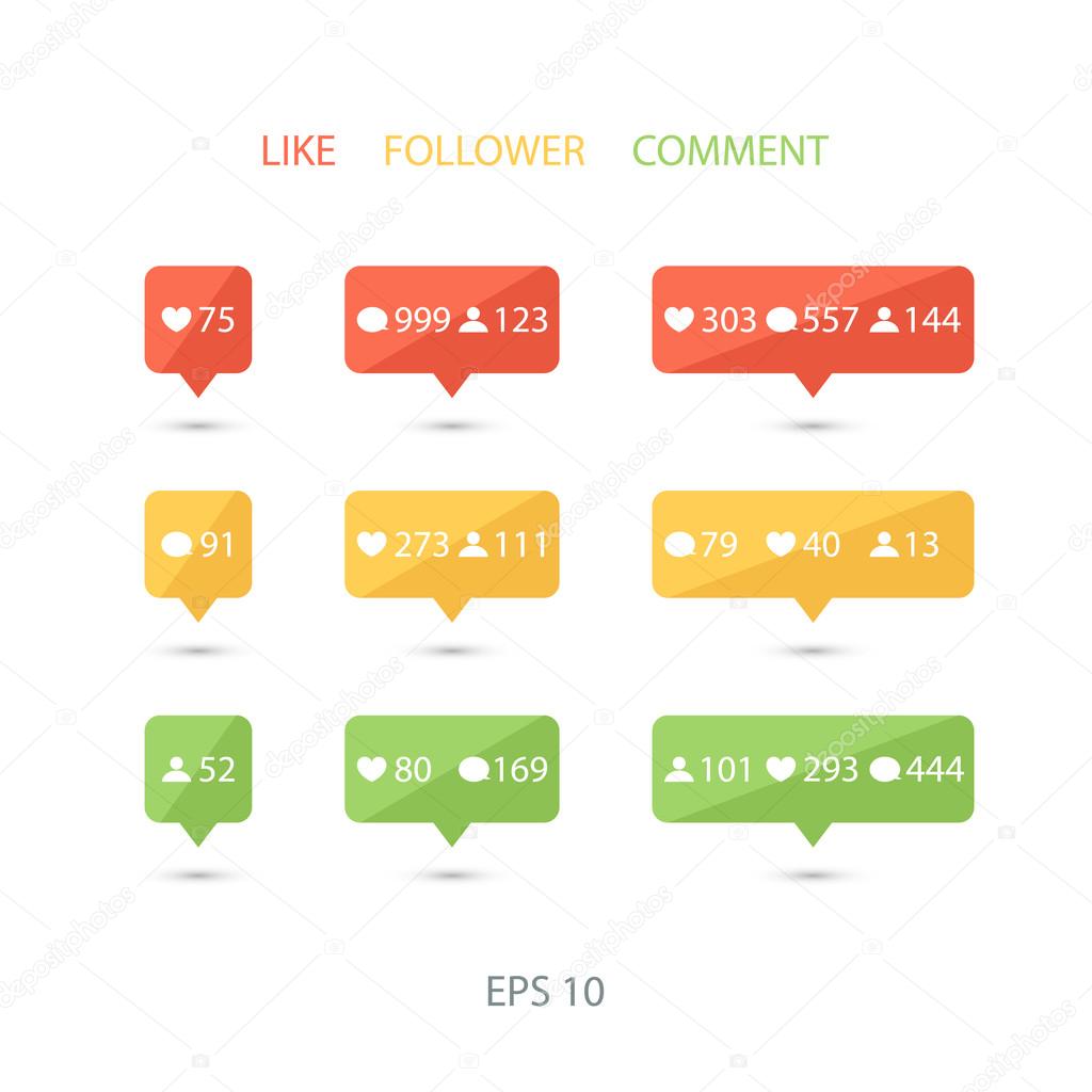 Like, follower, comment icons on white background.