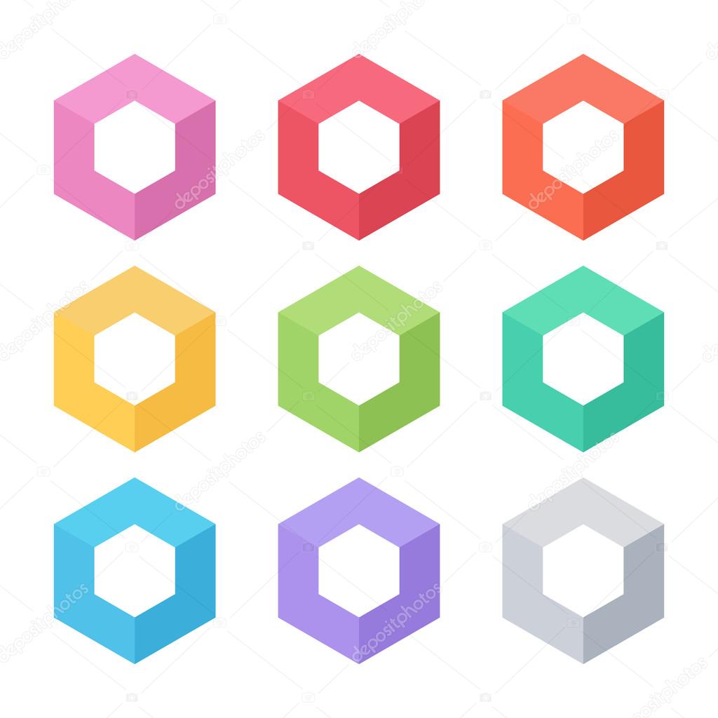 Set of abstract cube vector template. Corner geometric shape and symmetric symbol, square icon, box logo or box shape. Geometric design.