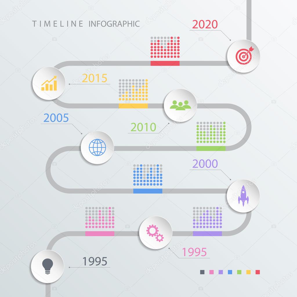 Road timeline infographic design template with color icons. Vector illustration.