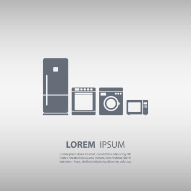 Buzdolabı simgesi. Soba simgesi. Çamaşır makinesi simgesi. Mikrodalga simgesi.