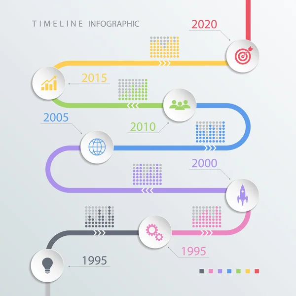 Modelo de design infográfico de linha do tempo de estrada com ícones de cores. Ilustração vetorial . — Vetor de Stock