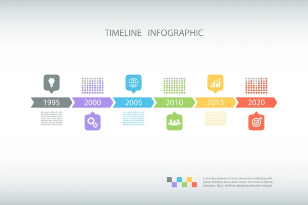 Cronología Infografía con diagramas, iconos y texto . — Archivo Imágenes Vectoriales