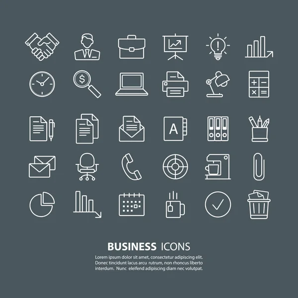 Outline business and office icons set. — Stock Vector