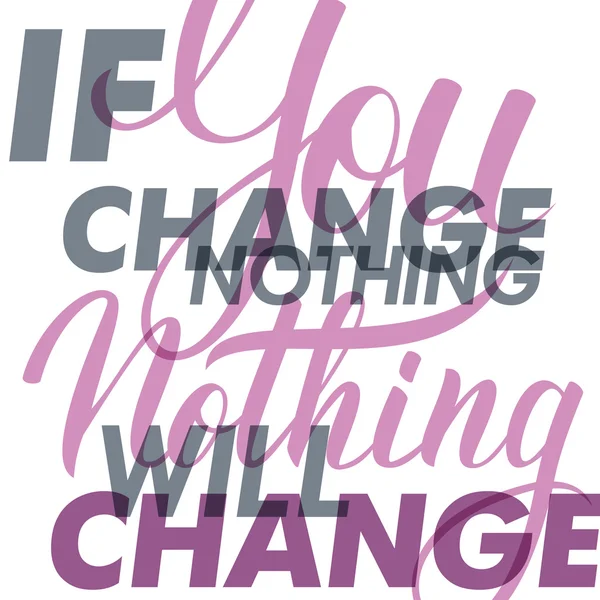 Если ты ничего не изменишь, ничего не изменится. Мотивационный баннер. Знак письма, типография, графика на футболках . — стоковый вектор