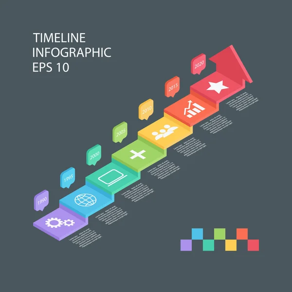 Isometrische tijdlijn infographic ontwerpsjabloon, stappen naar succes. Vectorillustratie. — Stockvector