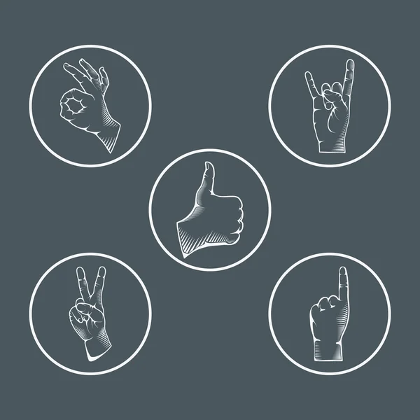 Set of hand gestures. Different gestures, signals and signs. — Stock Vector