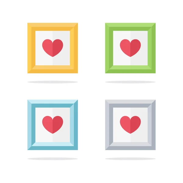 Set kleur foto frames met rood hart. — Stockvector