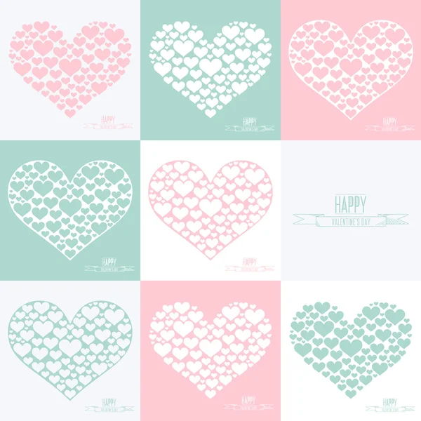 Felices tarjetas de San Valentín. Conjunto de símbolos de señal cardíaca. Corazón de muchos corazones . — Vector de stock