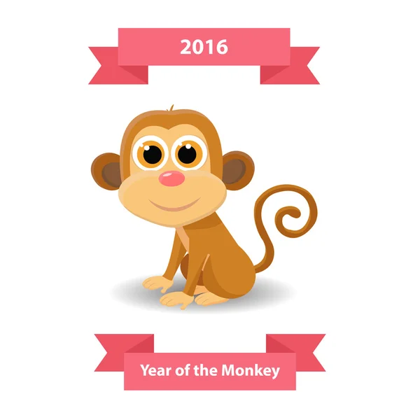 Leuke aap gelukkig Nieuwjaar wenskaart. 2016 Nieuwjaar symbool. — Stockvector