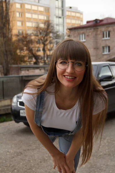 Girl Glasses White Shirt — Stock Photo, Image