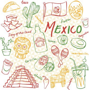 Meksika doodle simgeler kümesi