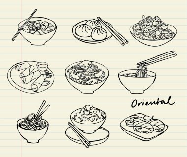 Asian food doodle set
