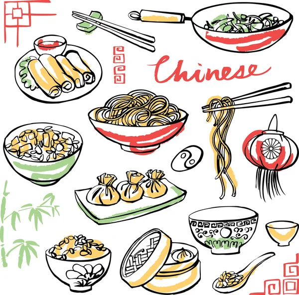 Iconos de comida china — Vector de stock