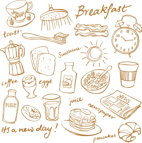 Comida de pequeno-almoço e ícones — Vetor de Stock