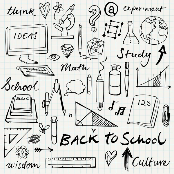 Skolan ikoner doodle — Stock vektor
