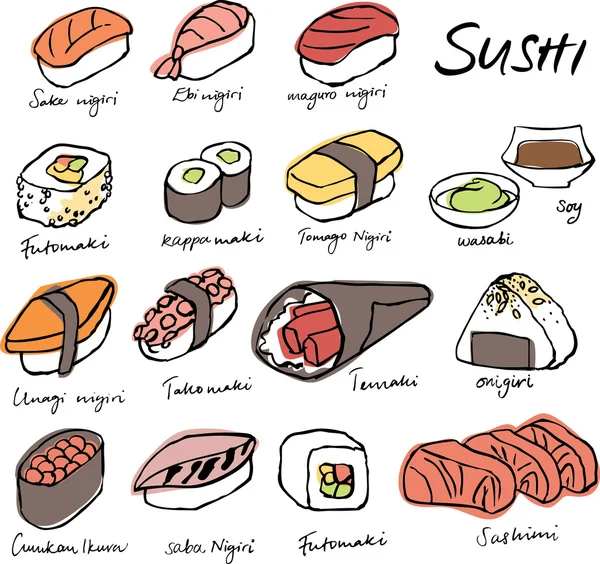 Comida japonesa - Sushi — Vector de stock