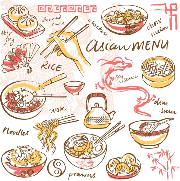 Iconos de comida china — Vector de stock