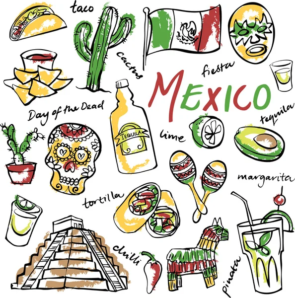 Meksika doodle simgeler kümesi