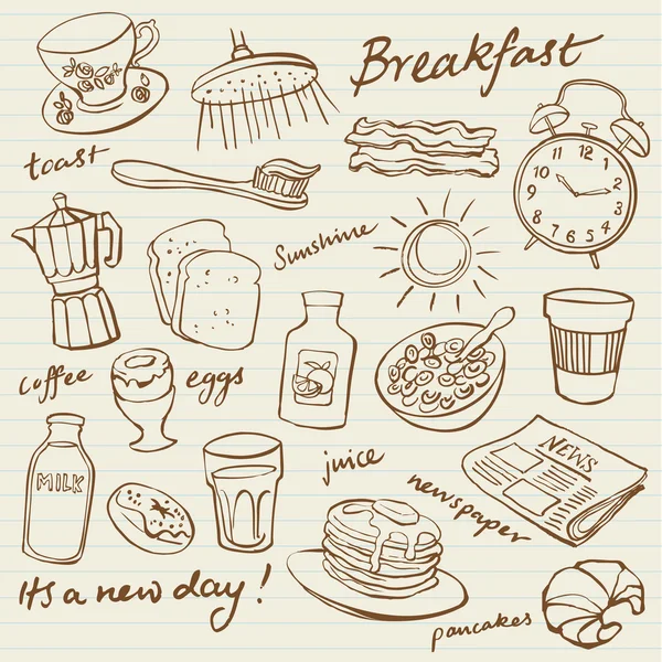 Comida para el desayuno e iconos — Vector de stock