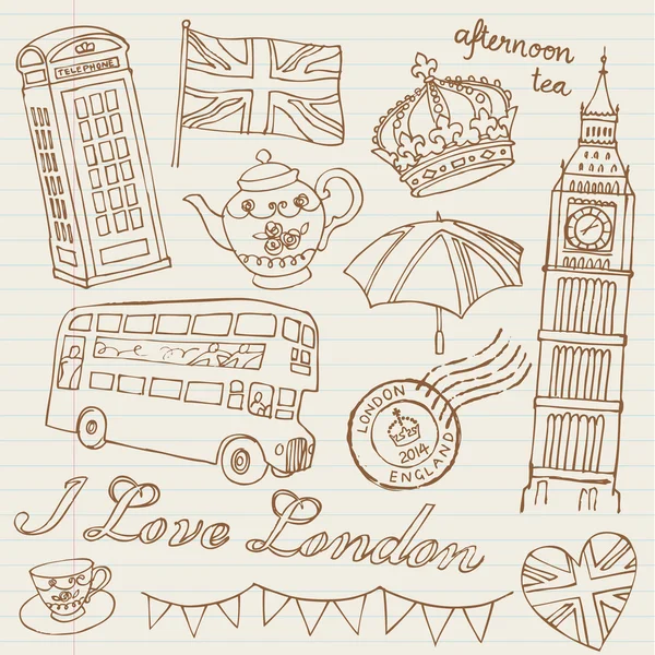 Me encantan los iconos de Londres — Vector de stock