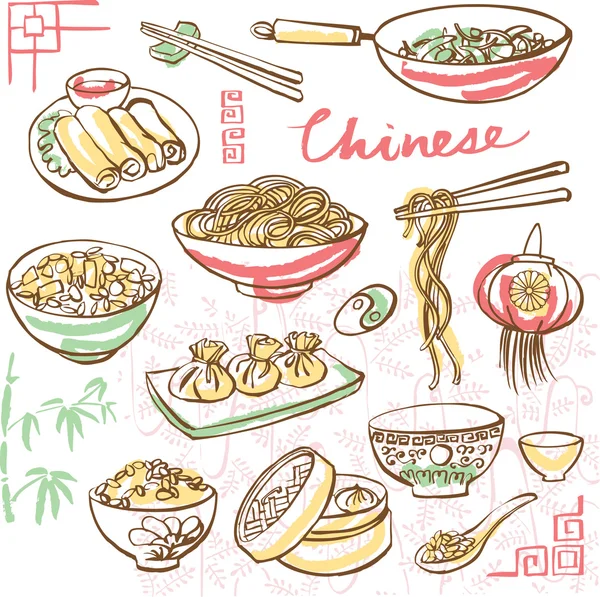 Icônes alimentaires chinoises — Image vectorielle