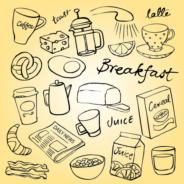 Comida para el desayuno e iconos — Vector de stock